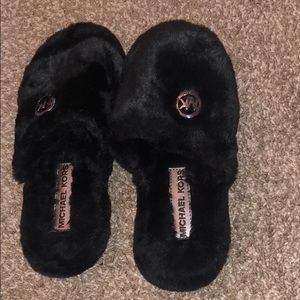 Michael Kors fuzzy black slippers